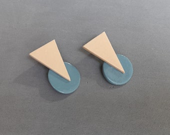 Ceramic geometric earrings, Porcelain and gold earrings, Contemporary earrings, ceramic jewellery, porcelain earrings.