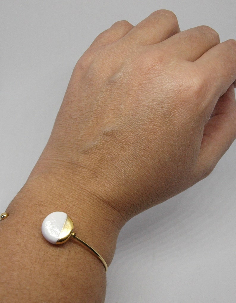 Gold wire bracelet, ceramic bracelet, adjustable bead bracelet, white porcelain bracelet, designer bracelet, minimalist bracelet. image 8