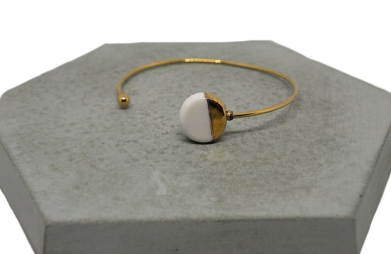 Gold wire bracelet, ceramic bracelet, adjustable bead bracelet, white porcelain bracelet, designer bracelet, minimalist bracelet. image 5