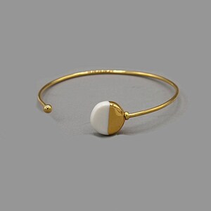 Gold wire bracelet, ceramic bracelet, adjustable bead bracelet, white porcelain bracelet, designer bracelet, minimalist bracelet. image 2