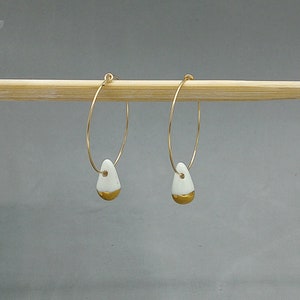 Thin wire hoop earrings, Ring earrings with porcelain beads, Ceramic Jewelry, Ceramic Earrings, Large earrings earrings.