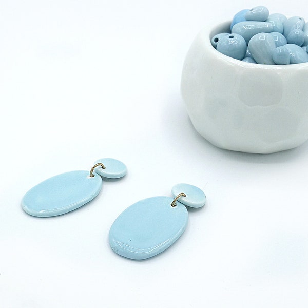 Pendientes geométricos, Pendientes grandes de cerámica, Pendientes azules de porcelana, Joyería de cerámica, Pendientes de diseño.