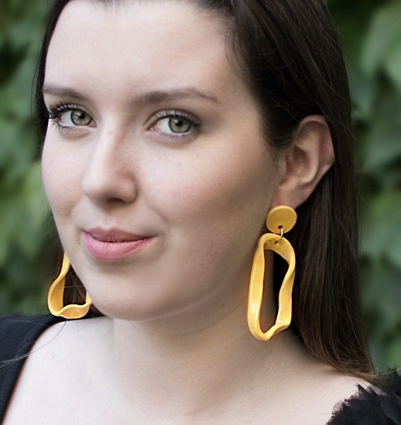 Modern Ceramic Earrings Long Porcelain Earrings Large Yellow Etsy