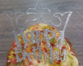 Crown/princess Cupcake topper/ Happy Birthday/ Personalised/ Congratulations/new baby/ages 18/16/21/50/65