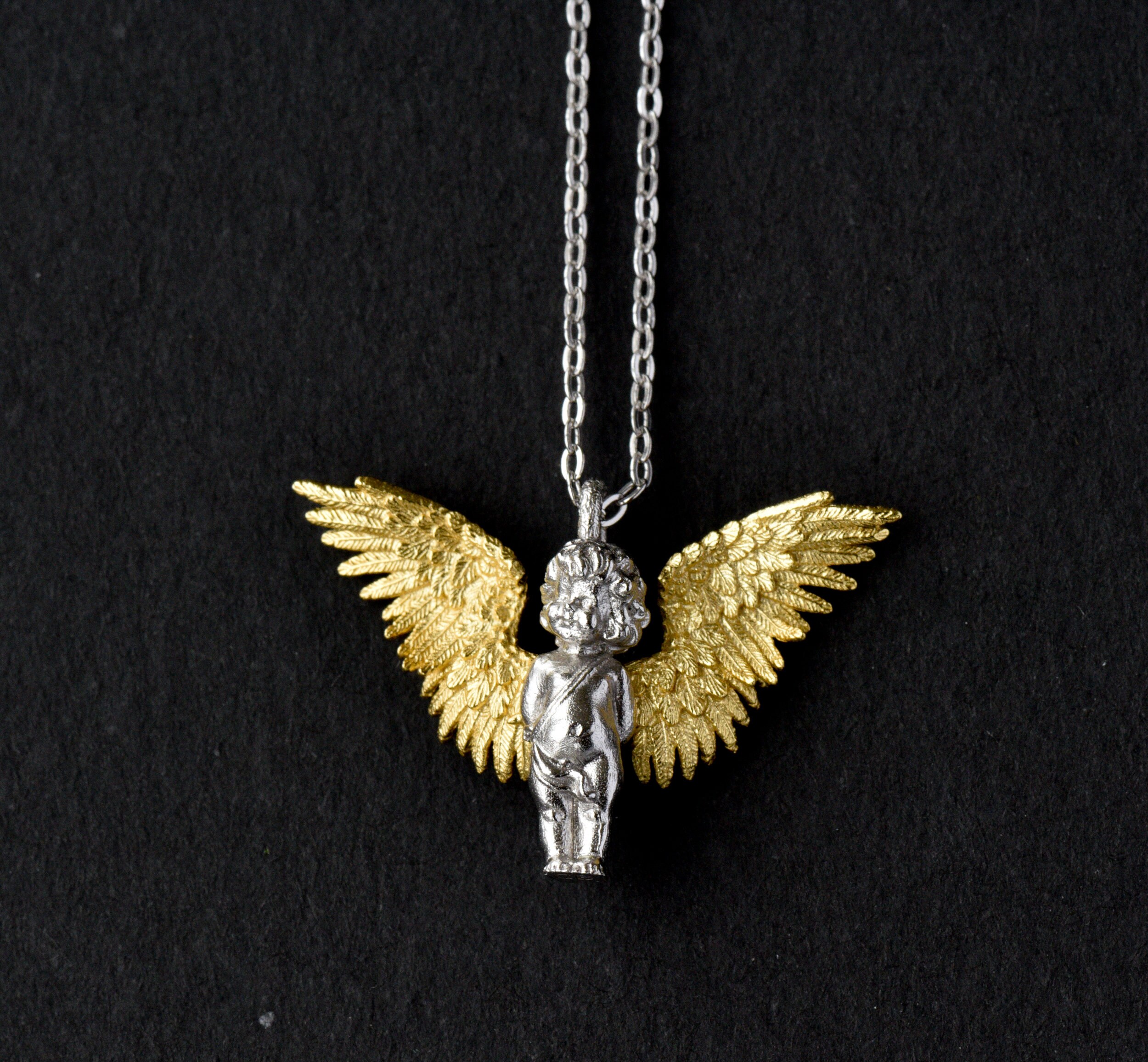 Sterling Silver Little Angel Necklace Angel Wings Necklace Etsy