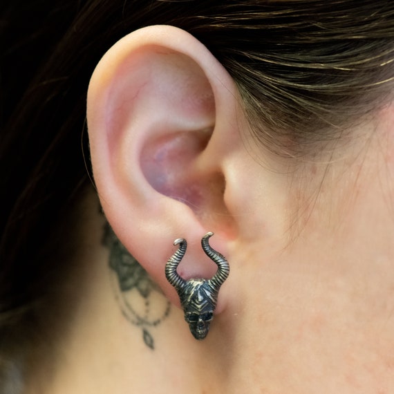 Sterling Silver Maleficent Skull Earrings Stud Skull Earrings