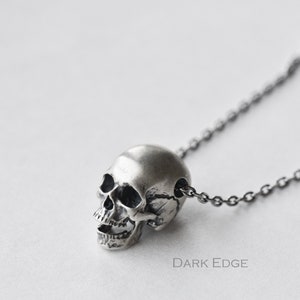 Sterling silver necklace skull necklace silver 3D skull pendant necklace gift womens mens jewellery by Dark Edge Jewellery