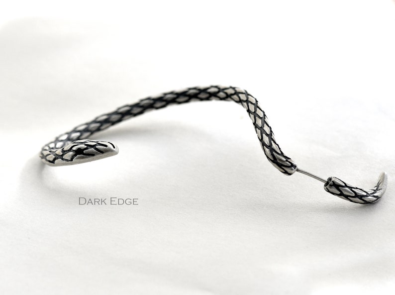 925 sterling silver snake ear cuff earcuff snake ear wrap piercing stud earring Gothic jewellery mens womens by Dark Edge