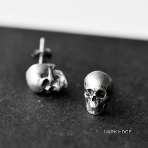Sterling Silver Skull Earrings Stud Skeleton Earrings Mens Womens Gothic Punk Jewellery Gift by Dark Edge Jewellery