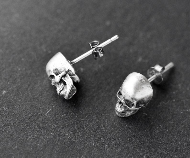 925 Sterling Silver Skull Earrings Skeleton Earrings Mens Etsy