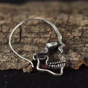 Sterling silver skull earrings punk earrings skull hoop earrings drop earrings 3D detailed double sided mens womens gift by Dark Edge Jewell