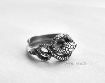 925 sterling silver snake ring silver 3D animal ring mens womens jewellery gift by Dark Edge Jewellery