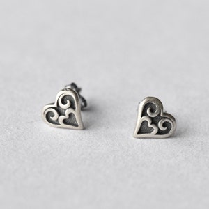 Sterling silver gothic heart earrings womens stud earrings punk Dark Edge Jewellery