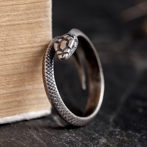 925 sterling silver snake ring silver band ring 3D animal ring dainty adjustable mens womens jewellery gift by Dark Edge Jewellery