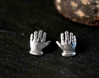 Sterling Silver Rock Hand Stud Earrings Mens Womens Earrings Gift