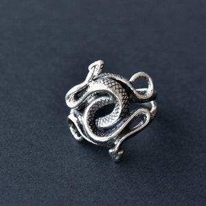 Sterling silver snake ring tangled snakes silver statement ring 3D animal ring adjustable mens womens jewellery gift by Dark Edge Jewellery