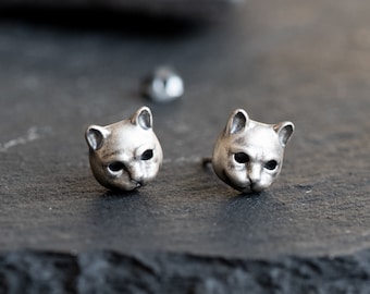 Sterling Silver Earrings Cat Earrings Womens Stud Earrings Jewellery Gift by Dark Edge