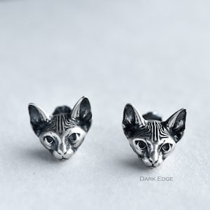 Sterling silver earrings cat earrings silver Canadian hairless cat earrings stud earrings mens womens goth punk jewellery gift