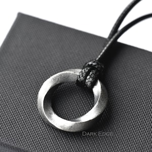 Sterling Silver Twist Mobius Circle Necklace Geometric Necklace Mens Hoop Necklace Adjustable Cord Necklace by Dark Edge
