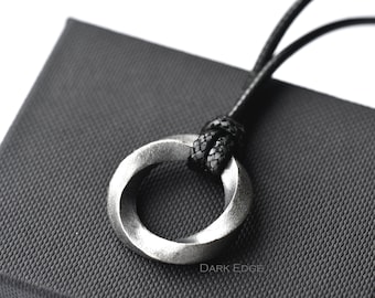 Sterling Silver Twist Mobius Circle Necklace Geometric Necklace Mens Hoop Necklace Adjustable Cord Necklace by Dark Edge