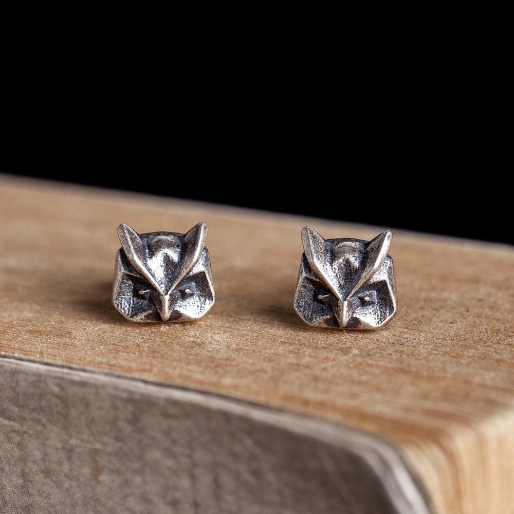 owl stud earrings silver
