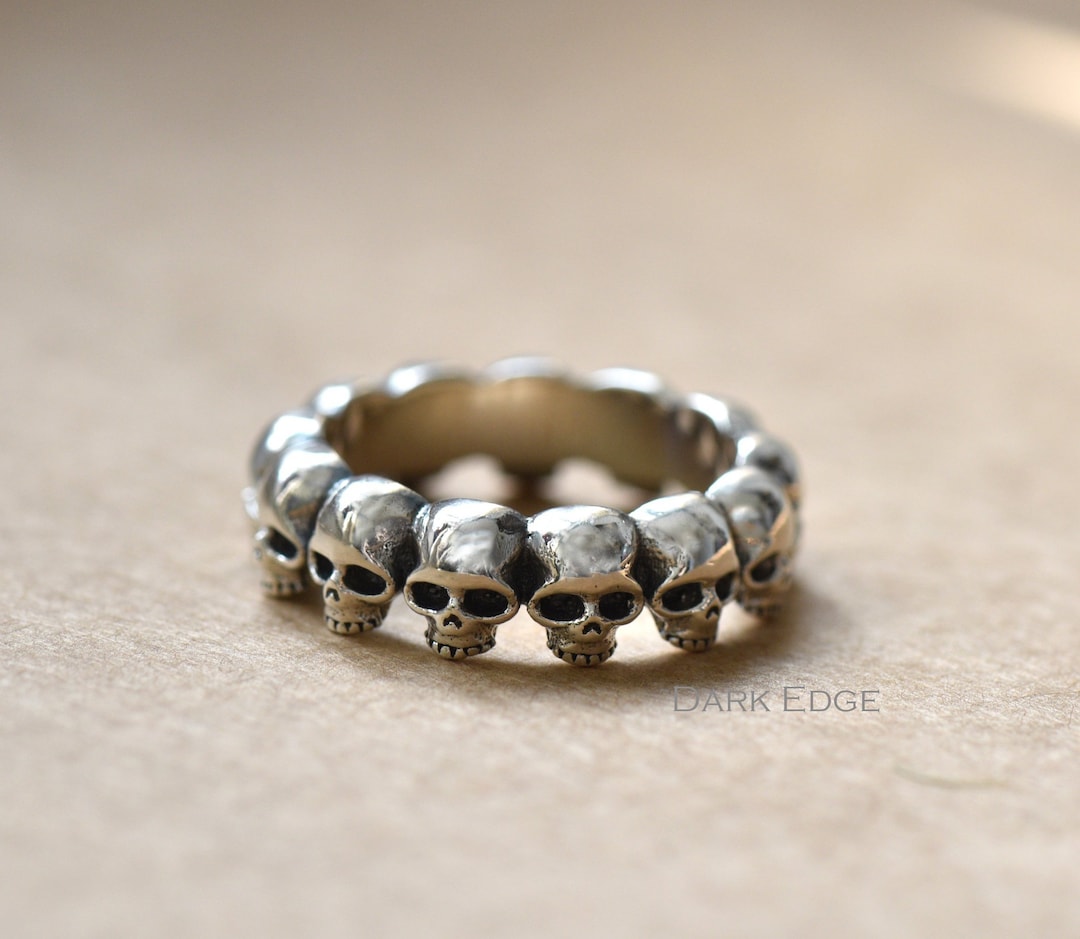 925 Sterling Silver Skull Ring Row of Skull Ring Silver Skull Row Ring
