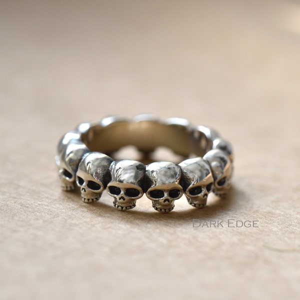 925 sterling silver skull ring row of skull ring silver skull row ring band ring mens womens Gothic punk gift by Dark Edge Jewellery