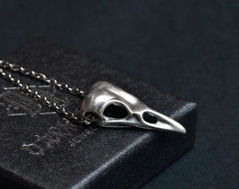 Sterling silver raven skull necklace bird skull pendant necklace mens womens necklace goth punk gift by Dark Edge Jewellery