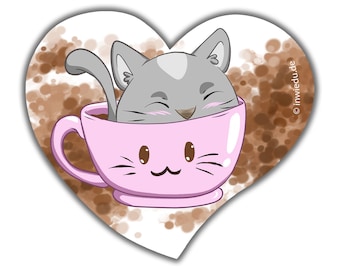 Magnet-Sticker Herz Katze - I Love Coffee Magnetfolie Geschenk Kühlschrank Magnet Magnete Whiteboard Kinder Kaffee Katzen Tiermotiv