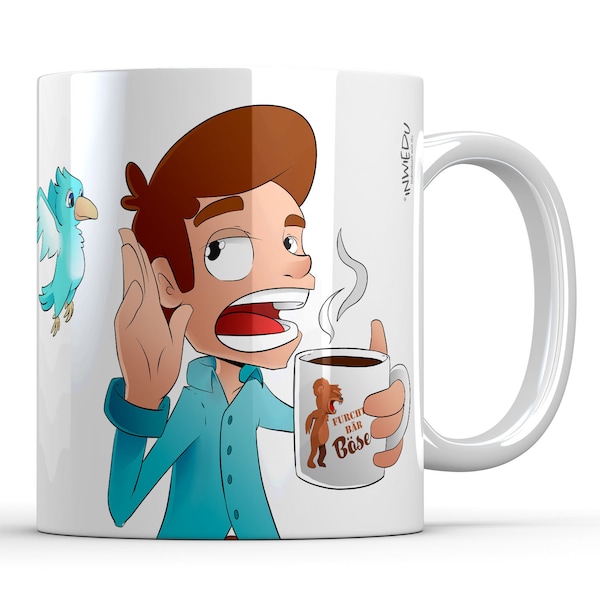 Tasse Becher Kaffeetasse Morgen Hauptsache der frühe Vogel säuft nicht meinen Kaffee Keramiktasse Becher Keramik 330 ml personalisierbar