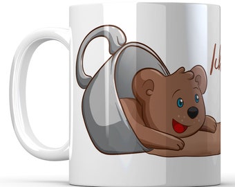 Tasse Becher Kaffeetasse Bär Spruch Ich könnte in Kaffee Baden Keramiktasse Kaffeebecher Geschenk Keramik 330 ml personalisierbar