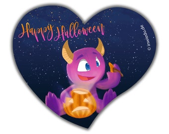 herzförmiger Magnet-Sticker Teufel mit Grusel Kürbis Happy Halloween Magnetfolie Monster Drache Kühlschrank Magnet Magnete Geschenk Kinder