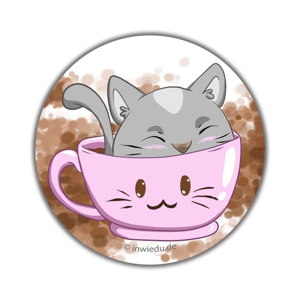 Runder Magnet-Sticker Katze I Love Coffee Magnetfolie Geschenk Kühlschrank Magnet Magnete Whiteboard Tiermotiv Kaffee Tasse Kaffeeliebhaber