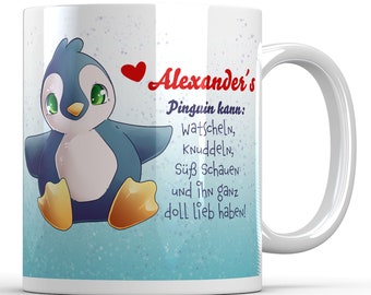 Personalisierte Tasse Mein Pinguin kann mit Namen Individuell Geschenk Deko Geburtstag Tee Kaffee Personalisierbar Keramik 330 ml