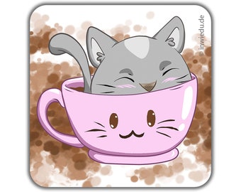 Quadratischer Magnet-Sticker Katze - I Love Coffee Magnetfolie Geschenk Kühlschrank Magnet Magnete Whiteboard Kinder