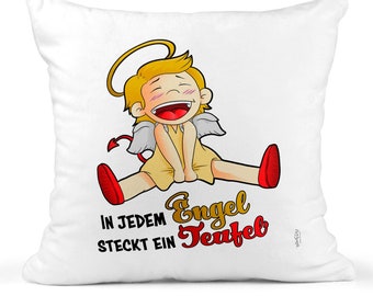 Kissen Plüsch Engel Teufel In jedem Engel steckt ein Teufel 40x40cm Kissenbezug+Füllung Geburtstag Plüschkissen personalisierbar