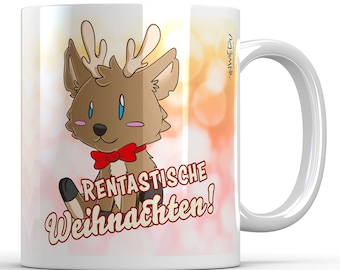 Tasse Becher Kaffeetasse Rentier Spruch Rentastische Weihnachten Keramiktasse Kaffeebecher Weihnachten Keramik 330 ml personalisierbar