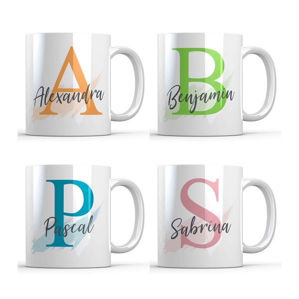 Personalisierte Keramik Tasse mit Namen und Buchstaben Geschenk Geburtstag Wunschname mit Spruch Wunschbuchstabe Buchstabe Becher Mann Frau