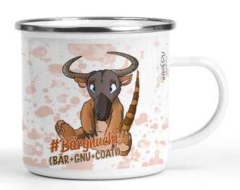 Emaille Becher Camping Tasse FUN-tastische Tiere mit Spruch Bärgnuchi Emailletasse Fantasy Kinder Emaille 300 ml personalisierbar