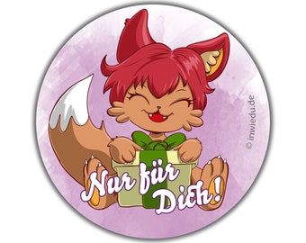 Runder Magnet-Sticker Fuchs mit Geschenk - Nur für Dich Magnetfolie Geschenk Kühlschrank Magnet Magnete Whiteboard Kinder Geburtstag