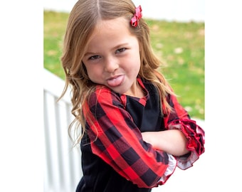 Buffalo Black Red Plaid Ruffle Shirt - Kid's Clothing - Girl's Clothes - Christmas clothes - Ruffle Sleeves - Plaid Shirts - Black Plaid