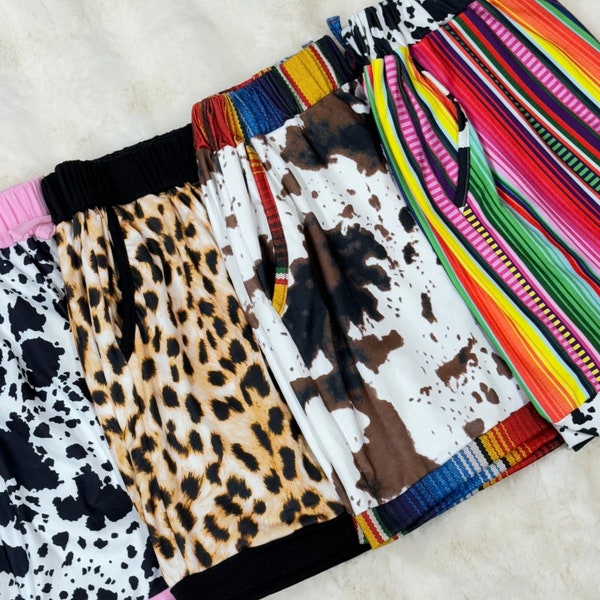 Women's Western Summer Shorts | Cow Brown Serape | Cow Black Pink | Serape Cow Black | Cheetah Black | Women's Shorts With Pockets