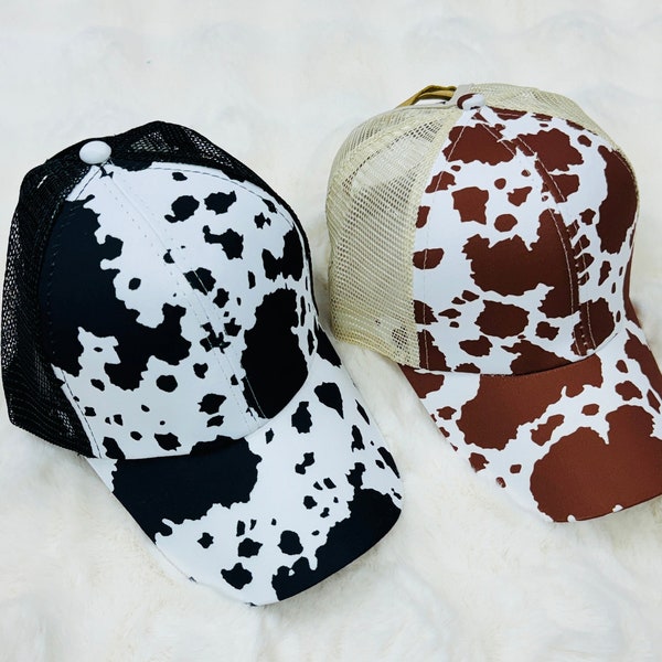 Criss Cross Pony Tail Cow Hat | Cow Print | Baseball Mesh Criss Cross Cap