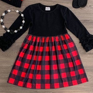 Christmas Buffalo Plaid Dress Ruffle Kids - Red Plaid dress - Toddler Baby Girls Dress - Checkered Holiday Dress - Dress with ruffles