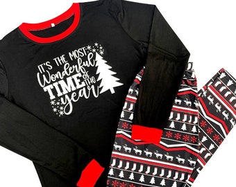 Printed Christmas Black & Red Family Pajama Sets Kids and Adult | Matching Family Christmas Pajamas | 2022 Christmas Pajamas