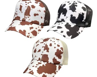 Criss Cross Pony Tail Cow Hat Cow Print 