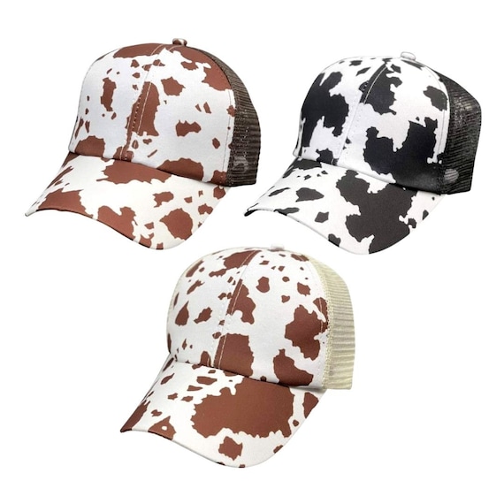 Criss Cross Pony Tail Cow Hat Cow Print 