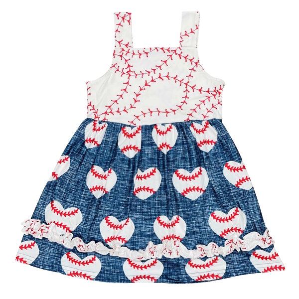 Baseball Girl's Dress | Kids Sundress | Sports Sleeveless Summer Girl Dress | Baseball Heart