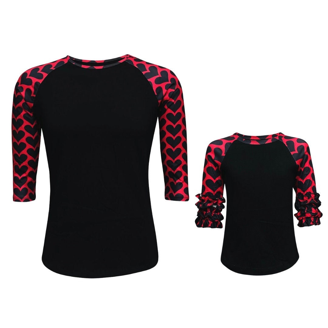 Valentine's Day Mommy & Me Matching Red Black Heart Raglan T-shirt Cute ...