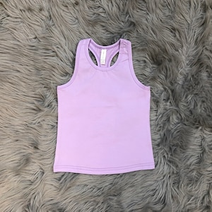 May include: A light purple sleeveless tank top with a racerback design.
